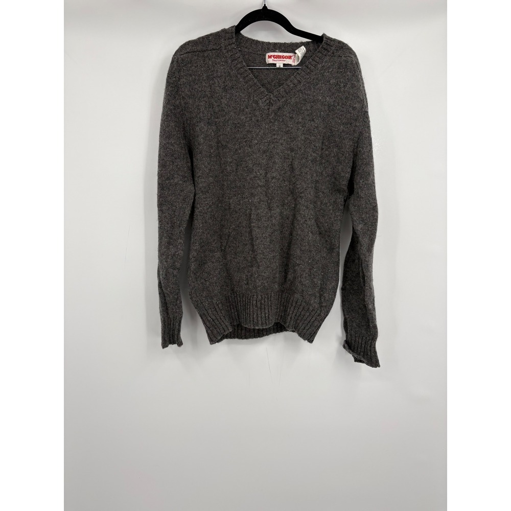 McGregor Sportswear Vintage Wool V-Neck Sweater Charcoal Gray Mens Small